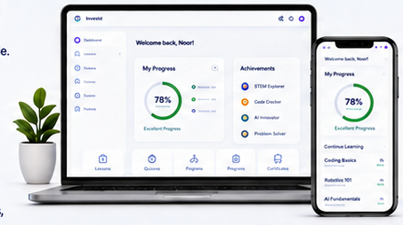 Inves-STEM student dashboard displayed on a laptop and mobile phone